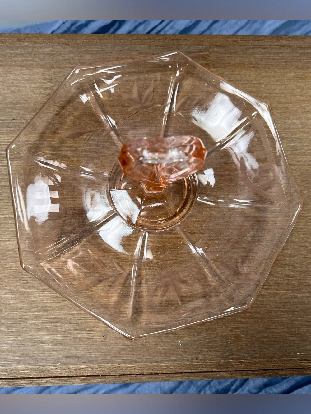 Vintage-Style Pink Glass Serving Tray with Heart Handle